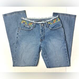 Vintage RVT Jeans Womens Juniors 7 / 8 Blue 90’s‎ Y2K Blue Embroidered Fringe